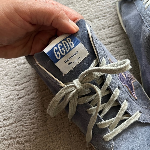 Blue Suede Superstar Sneakers with Purple Star